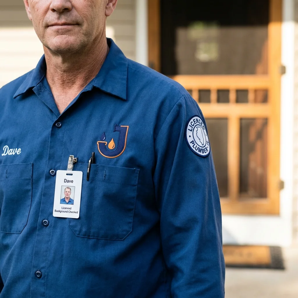 Licensed plumber showing ID badge in Franklin Lakes, NJ