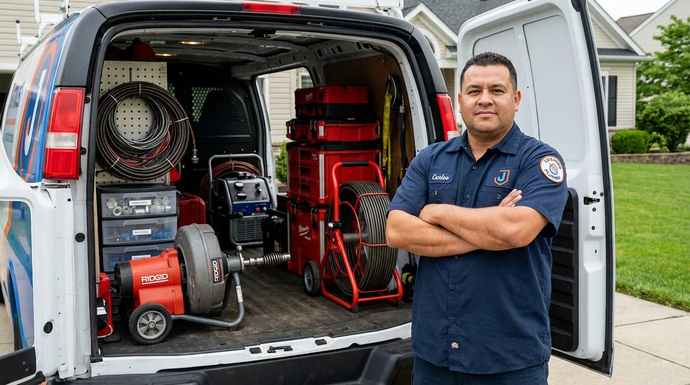 Professional drain cleaning equipment and Johns Plumbing LLC plumber in Franklin Lakes