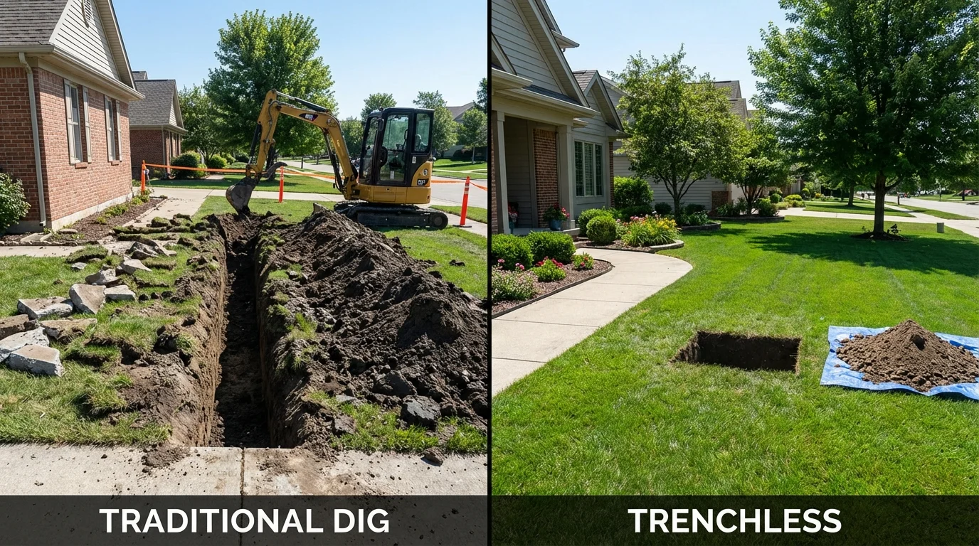 Trenchless sewer repair with minimal yard damage versus traditional excavation in Franklin Lakes, NJ